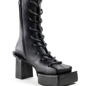 CRUDA black leather handmade lace up boots 39 women